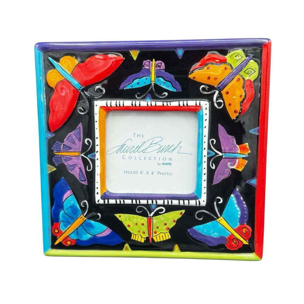 Laurel Burch Ceramic Picture Frame Butterflies Hand Painted 7x7 Signed Edge